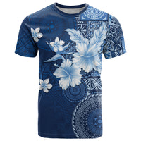 Hawaii Tapa Pattern With Navy Hibiscus T Shirt LT05 Navy - Polynesian Pride