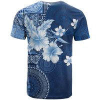 Hawaii Tapa Pattern With Navy Hibiscus T Shirt LT05 - Polynesian Pride