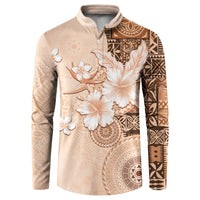 Hawaii Tapa Pattern With Brown Hibiscus Button Sweatshirt