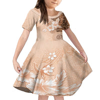 Hawaii Tapa Pattern With Brown Hibiscus Kid Short Sleeve Dress