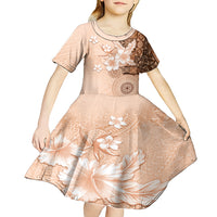 Hawaii Tapa Pattern With Brown Hibiscus Kid Short Sleeve Dress