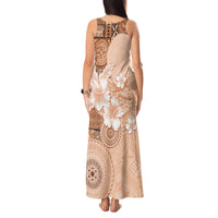 Hawaii Tapa Pattern With Brown Hibiscus Tank Maxi Dress