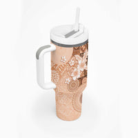 Hawaii Tapa Pattern With Brown Hibiscus Tumbler With Handle