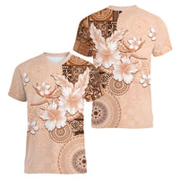 Hawaii Tapa Pattern With Brown Hibiscus Women V-Neck T-Shirt LT05 - Polynesian Pride