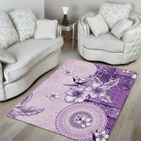 Hawaii Tapa Pattern With Violet Hibiscus Area Rug