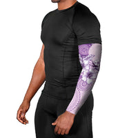 Hawaii Tapa Pattern With Violet Hibiscus Arm Sleeves - Polynesian Pride