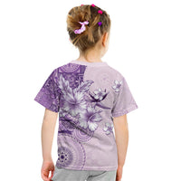 Hawaii Tapa Pattern With Violet Hibiscus Kid T Shirt LT05 - Polynesian Pride