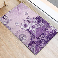 Hawaii Tapa Pattern With Violet Hibiscus Rubber Doormat LT05 - Polynesian Pride