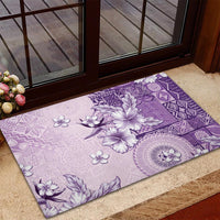 Hawaii Tapa Pattern With Violet Hibiscus Rubber Doormat LT05 - Polynesian Pride