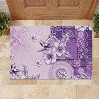Hawaii Tapa Pattern With Violet Hibiscus Rubber Doormat LT05 - Polynesian Pride