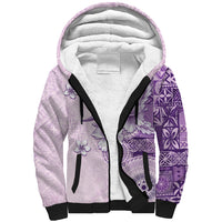 Hawaii Tapa Pattern With Violet Hibiscus Sherpa Hoodie