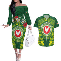 Personalized American Samoa Manua Cession Day Couples Matching Off The Shoulder Long Sleeve Dress and Hawaiian Shirt Up Up The Moa