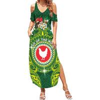 Personalized American Samoa Manua Cession Day Summer Maxi Dress Up Up The Moa LT05 Women Green - Polynesian Pride