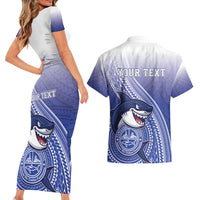 Personalized Samoana High School Couples Matching Short Sleeve Bodycon Dress and Hawaiian Shirt Polynesian Tribal Shark LT05 - Polynesian Pride