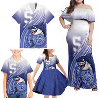 Personalized Samoana High School Family Matching Off Shoulder Maxi Dress and Hawaiian Shirt Polynesian Tribal Shark