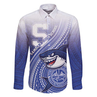 Personalized Samoana High School Family Matching Puletasi and Hawaiian Shirt Polynesian Tribal Shark LT05 Dad's Shirt - Long Sleeve Blue - Polynesian Pride