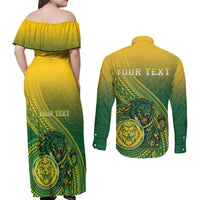 Personalized Leone High School Couples Matching Off Shoulder Maxi Dress and Long Sleeve Button Shirt Leone Lion