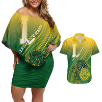 Personalized Leone High School Couples Matching Off Shoulder Short Dress and Hawaiian Shirt Leone Lion