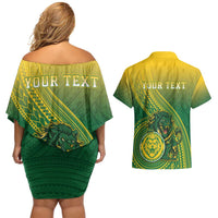 Personalized Leone High School Couples Matching Off Shoulder Short Dress and Hawaiian Shirt Leone Lion
