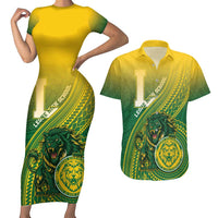Personalized Leone High School Couples Matching Short Sleeve Bodycon Dress and Hawaiian Shirt Leone Lion