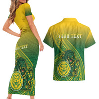 Personalized Leone High School Couples Matching Short Sleeve Bodycon Dress and Hawaiian Shirt Leone Lion