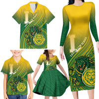 Personalized Leone High School Family Matching Long Sleeve Bodycon Dress and Hawaiian Shirt Leone Lion