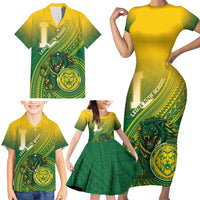 Personalized Leone High School Family Matching Short Sleeve Bodycon Dress and Hawaiian Shirt Leone Lion