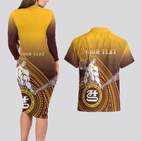 Personalized Tafuna High School Couples Matching Long Sleeve Bodycon Dress and Hawaiian Shirt Polynesian Warrior LT05 - Polynesian Pride