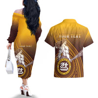 Personalized Tafuna High School Couples Matching Off The Shoulder Long Sleeve Dress and Hawaiian Shirt Polynesian Warrior LT05 - Polynesian Pride