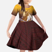 Personalized Tafuna High School Kid Short Sleeve Dress Polynesian Warrior