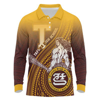 Personalized Tafuna High School Long Sleeve Polo Shirt Polynesian Warrior LT05 Maroon - Polynesian Pride