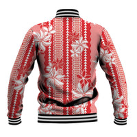 Hawaii Kakau Tribal Baseball Jacket With Red Tiare