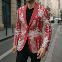 Hawaii Kakau Tribal Blazer With Red Tiare