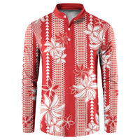 Hawaii Kakau Tribal Button Sweatshirt With Red Tiare