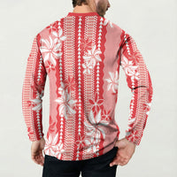 Hawaii Kakau Tribal Button Sweatshirt With Red Tiare