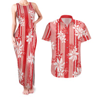 Hawaii Kakau Tribal Couples Matching Tank Maxi Dress and Hawaiian Shirt With Red Tiare LT05 Red - Polynesian Pride