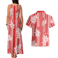 Hawaii Kakau Tribal Couples Matching Tank Maxi Dress and Hawaiian Shirt With Red Tiare LT05 - Polynesian Pride