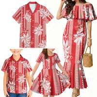 Hawaii Kakau Tribal Family Matching Mermaid Dress and Hawaiian Shirt With Red Tiare LT05 - Polynesian Pride