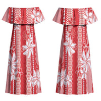 Hawaii Kakau Tribal Family Matching Off Shoulder Maxi Dress and Hawaiian Shirt With Red Tiare LT05 Mom's Dress Red - Polynesian Pride