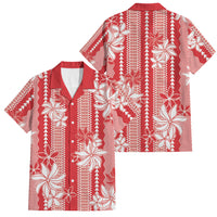 Hawaii Kakau Tribal Family Matching Off Shoulder Maxi Dress and Hawaiian Shirt With Red Tiare LT05 Dad's Shirt - Short Sleeve Red - Polynesian Pride
