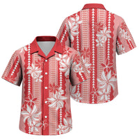 Hawaii Kakau Tribal Family Matching Off Shoulder Short Dress and Hawaiian Shirt With Red Tiare LT05 Son's Shirt Red - Polynesian Pride