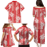 Hawaii Kakau Tribal Family Matching Puletasi and Hawaiian Shirt With Red Tiare LT05 Mom's Dress Red - Polynesian Pride