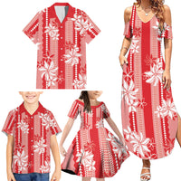 Hawaii Kakau Tribal Family Matching Summer Maxi Dress and Hawaiian Shirt With Red Tiare LT05 - Polynesian Pride