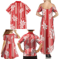 Hawaii Kakau Tribal Family Matching Summer Maxi Dress and Hawaiian Shirt With Red Tiare LT05 Mom's Dress Red - Polynesian Pride