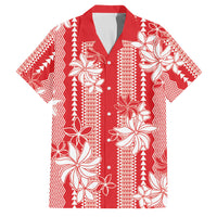 Hawaii Kakau Tribal Family Matching Summer Maxi Dress and Hawaiian Shirt With Red Tiare LT05 Dad's Shirt - Short Sleeve Red - Polynesian Pride