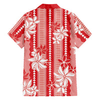 Hawaii Kakau Tribal Family Matching Summer Maxi Dress and Hawaiian Shirt With Red Tiare LT05 Dad's Shirt - Long Sleeve Red - Polynesian Pride