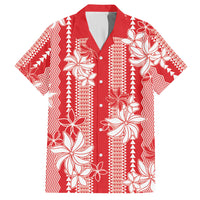 Hawaii Kakau Tribal Hawaiian Shirt With Red Tiare LT05 Red - Polynesian Pride