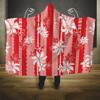 Hawaii Kakau Tribal Hooded Blanket With Red Tiare