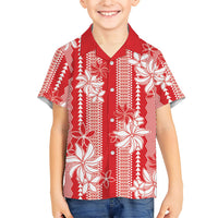 Hawaii Kakau Tribal Kid Hawaiian Shirt With Red Tiare LT05 Kid Red - Polynesian Pride