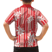 Hawaii Kakau Tribal Kid Hawaiian Shirt With Red Tiare LT05 - Polynesian Pride